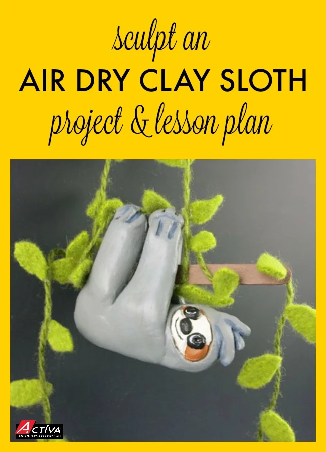 This air dry clay sloth project is too cute!  Learn how to sculpt an air dry clay sloth with this project tutorial.  It's a great intermediate art lesson plan, or a project for kids to do at home!